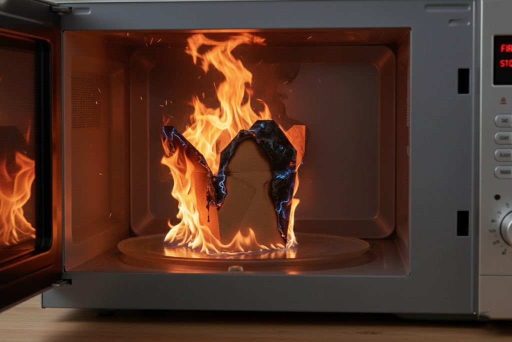 Microwave oven on fire
